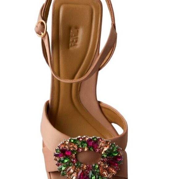 ZARA PLATFORM SANDALS WITH DECORATIVE DETAILS BEIGE SIZE 9| 2348/910/098 - Picture 4 of 5